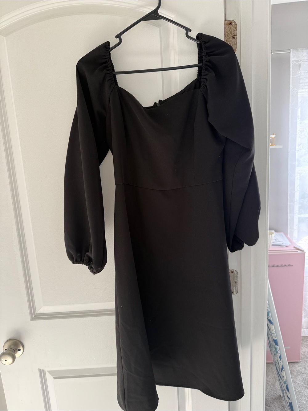 Black Puff-Sleeve Square Neck Dress